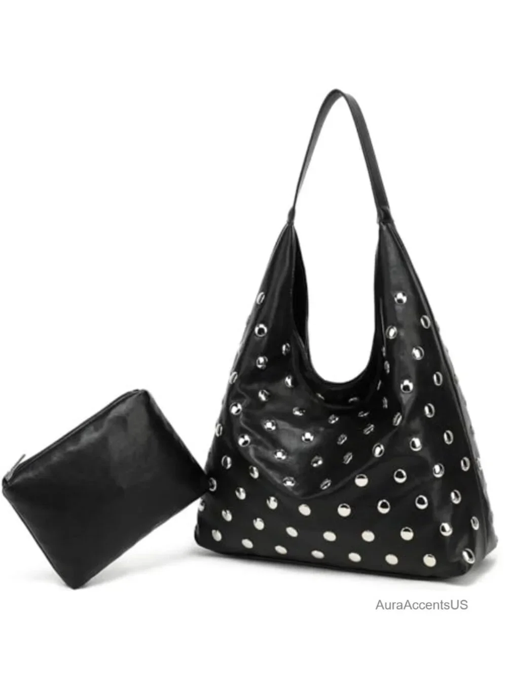 Studded Hobo Bag for Women Vegan Leather Slouchy Tote Purse Soft Shoulder Bag